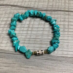 Natural Turquoise Chip Bead Bracelet Blue Stone Boho Barrel Clasp 6 Inch 3621
